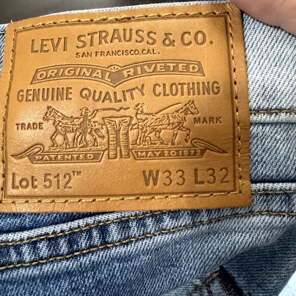 Levis Jeans 512 Men 33x32 Premium Denim Sim Fit Tapered Stretch Combo Wash Big E - Picture 4 of 10